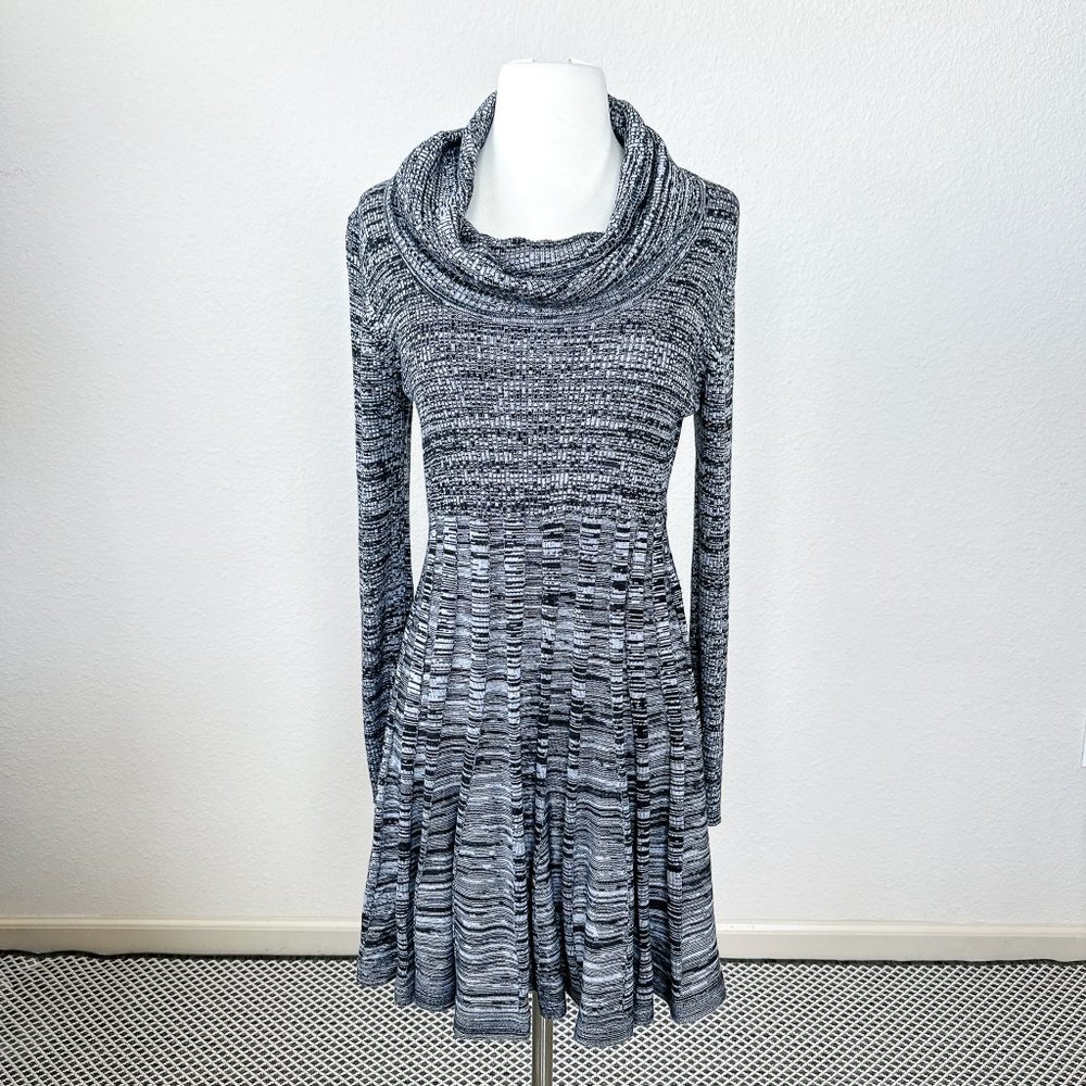 Calvin Klein Midi Long Sleeve Cowl Neck Knit Dress in Gray Black size Medium